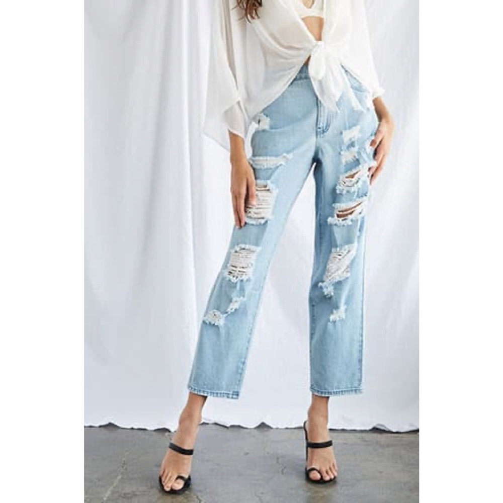 High-Rise Distressed Jeans — NWT
